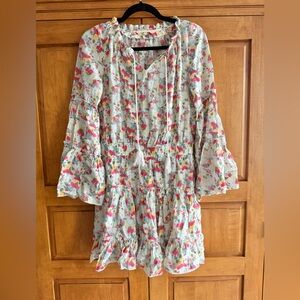 Fanco Floral Boho Bell Sleeve Mini Dress Size Medium